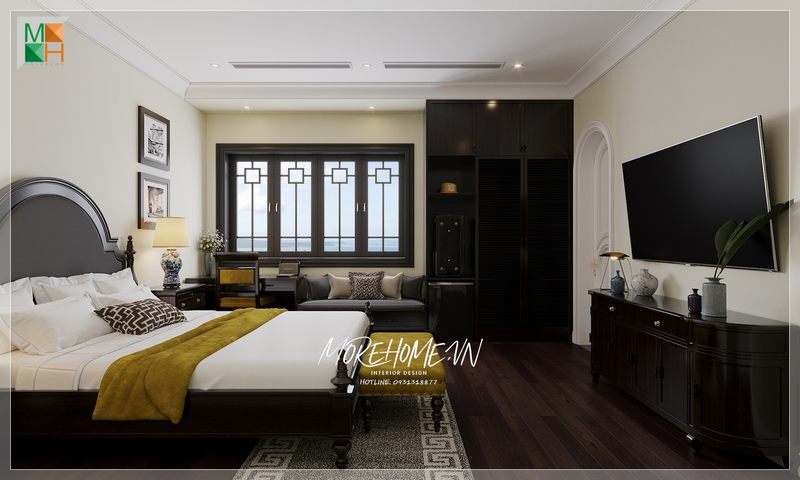 Tủ tivi bên cạnh công dụng chính của nó còn góp phần làm cho không gian phòng ngủ trở nên đẹp và ấn tượng hơn.